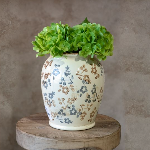 9" Beige & Blue Floral Pattern Vase