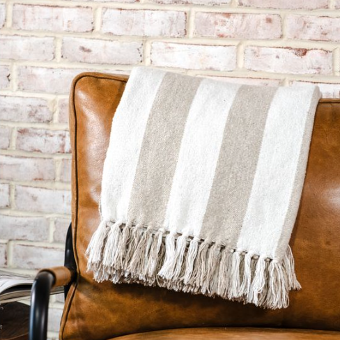 50x60 Natural & White Stripe Throw