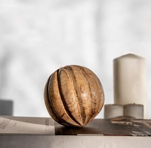 Carved Wood Ball - STRIPED