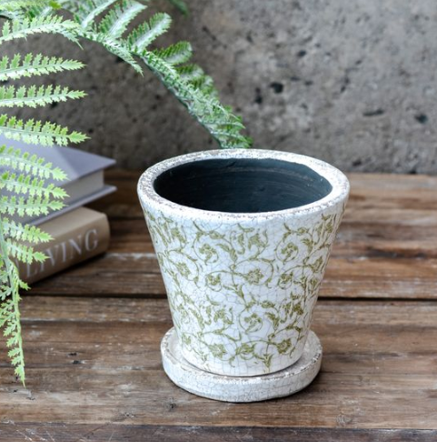 Green Antique Floral Print Pot