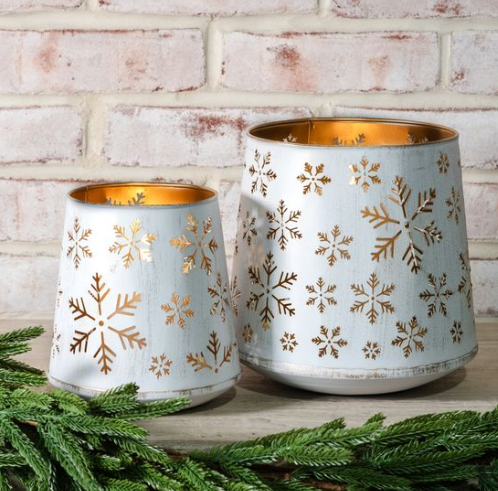 White / Gold Tin Snowflake Lantern