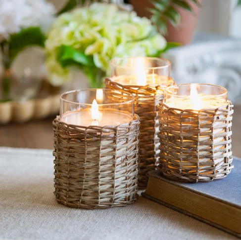 LED Glass & WIcker Candle