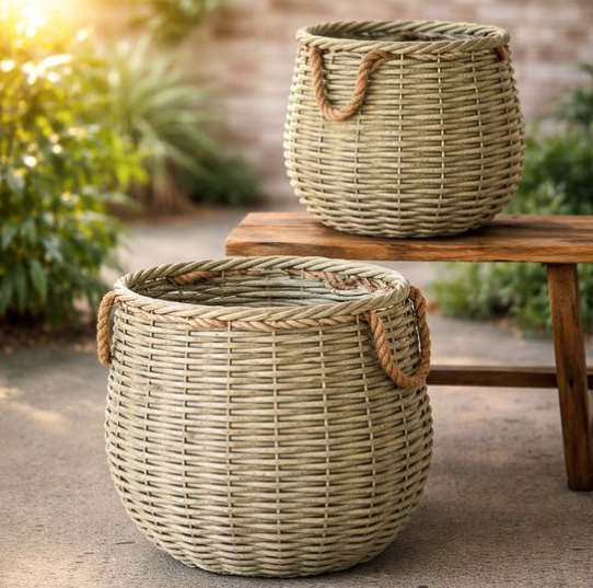 Natural Round Rattan / Wire Basket