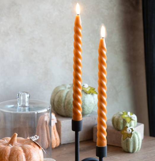 Set of 2 Orange LED Twist Taper Candles