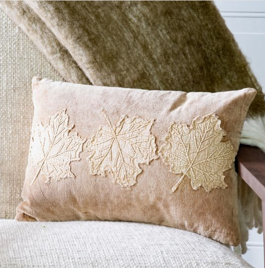 12x18 Velvet Tan Leaf Pillow