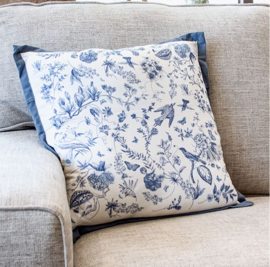 Square Blue & White Floral Pillow