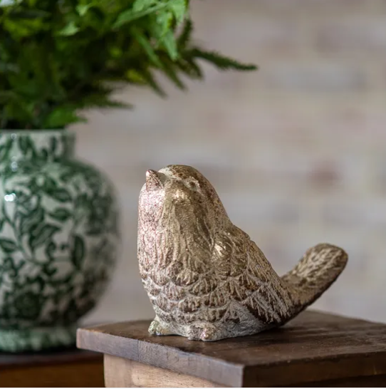 7" Antique Gold Cement Bird
