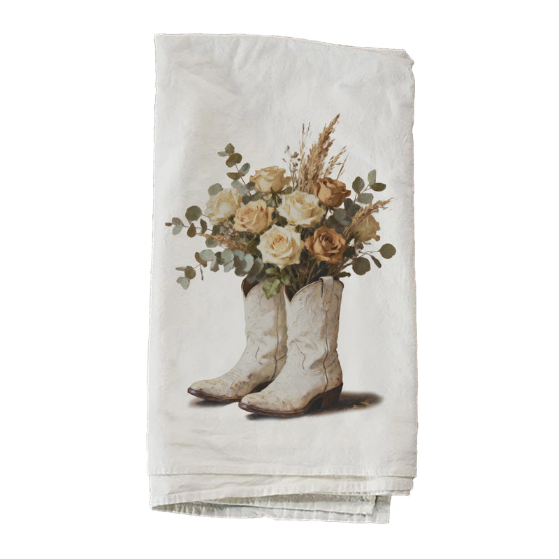 Wild White Roses in Boots Flour Sack Towel