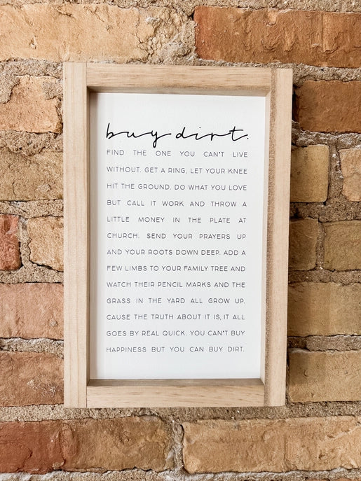 Buy Dirt Sign - 13x17 - WHITE - Light Oak Frame