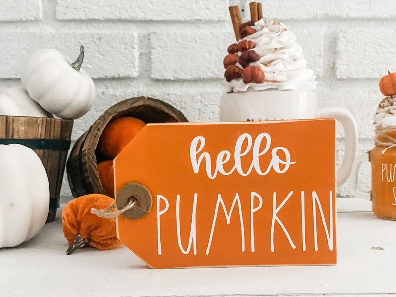 Hello Pumpkin Wooden Tag