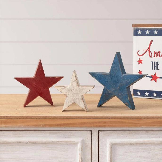 Americana Wooden Star Block Sitter Set of 3