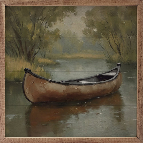 12x12 Old Canoe On Lake Framed Wall Decor