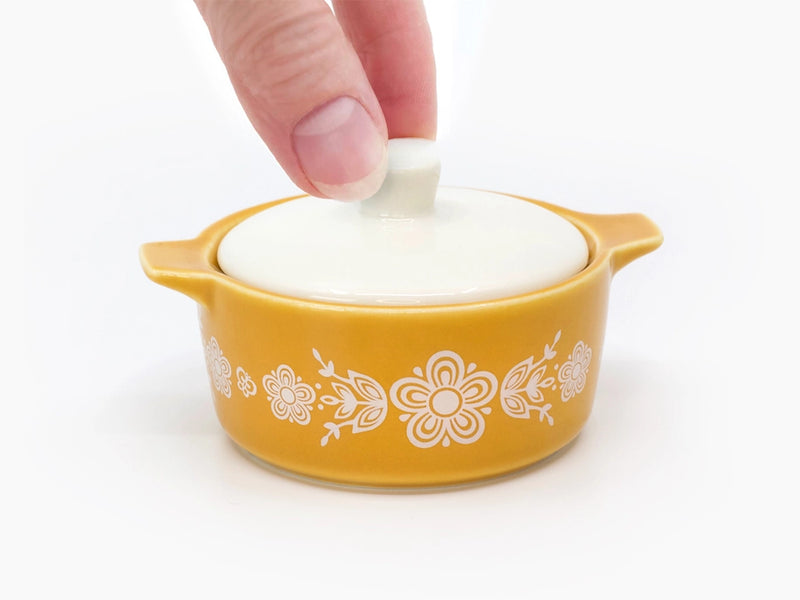 Pyrex Inspired Butterfly Gold Casserole Ceramic Trinket Box