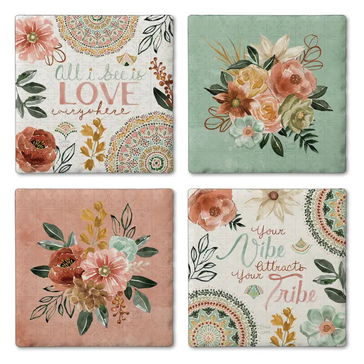 Chic Floral 4 Pack Asst Coaster Set
