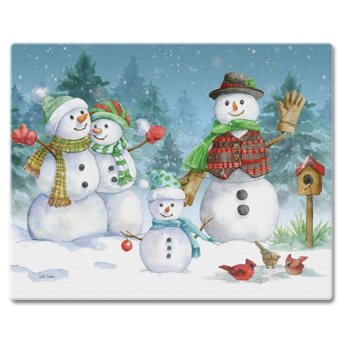 "Snowman Family" 15x12 Tempered Glass Cutting Board