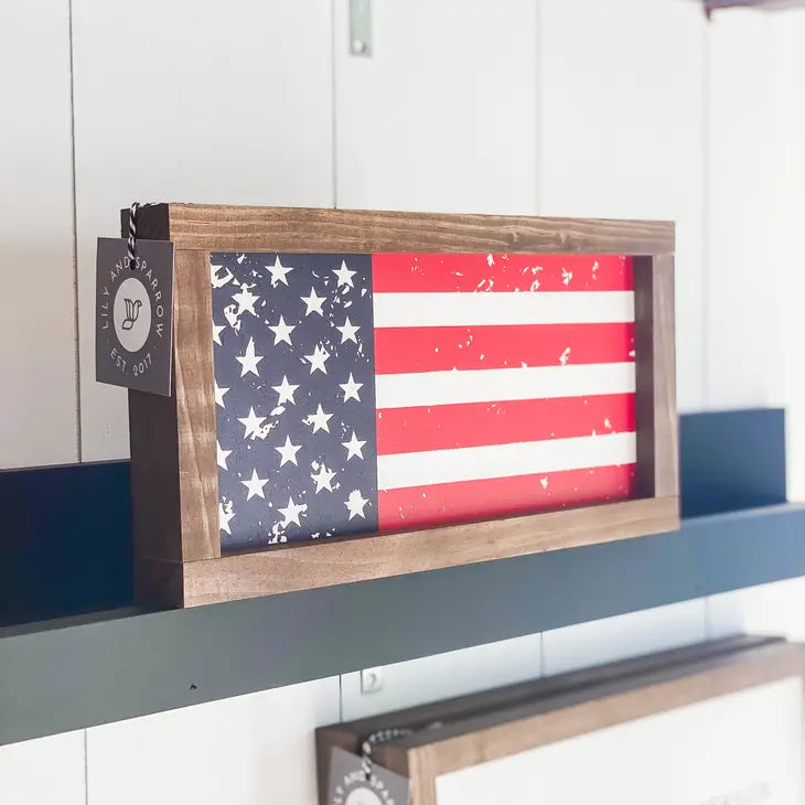 American Flag 7 x 13 Sign -DARK WALNUT