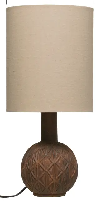 Embossed Terracotta Table Lamp with Linen Shade