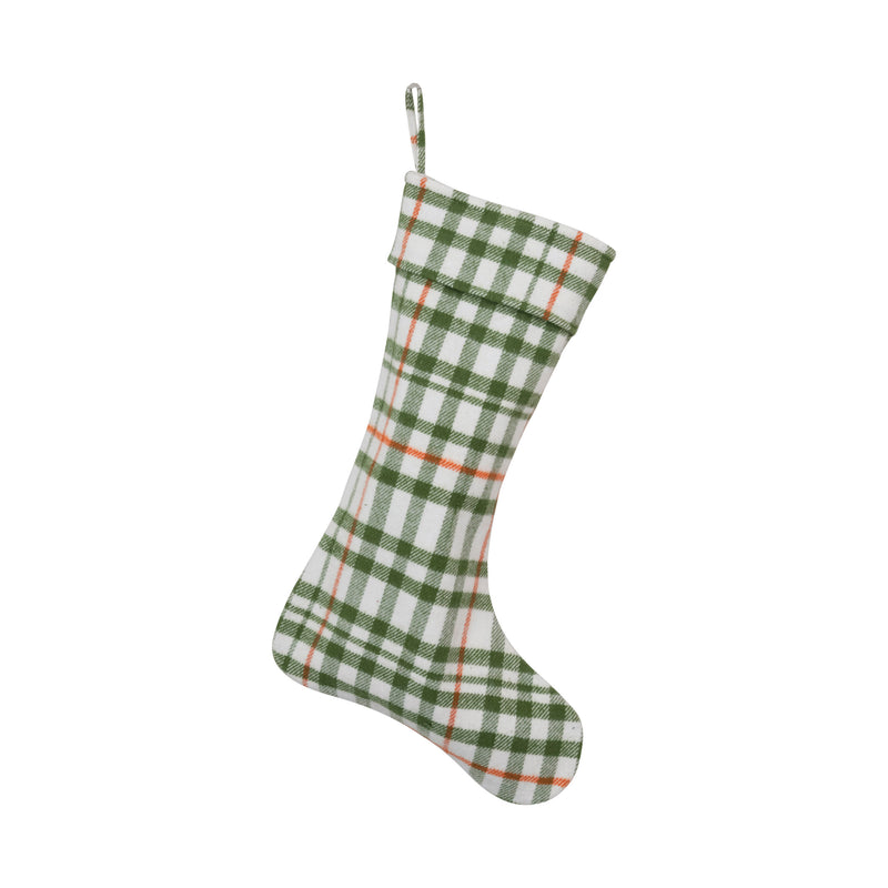 Cotton Flannel Stocking, Green, White and Sienna Color