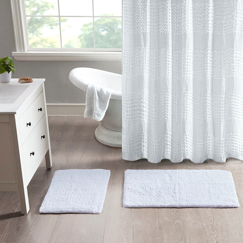 Ritzy 100% Cotton Solid Tufted 2 Piece Bath Rug Set WHITE