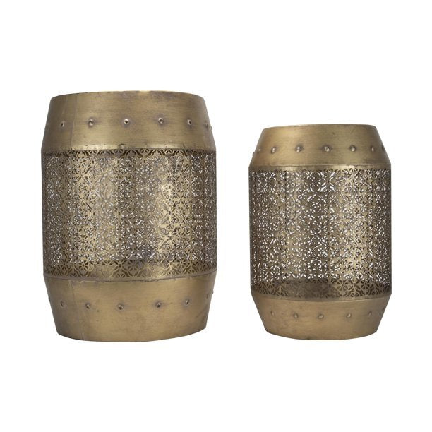 Rustic Gold Round Laser Cut Metal Accent Side Tables