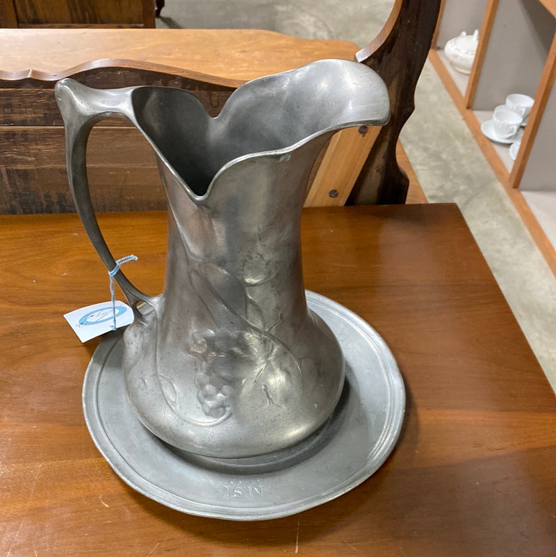 Vintage Kayserzinn Pewter Pitcher w/ Plate 1709