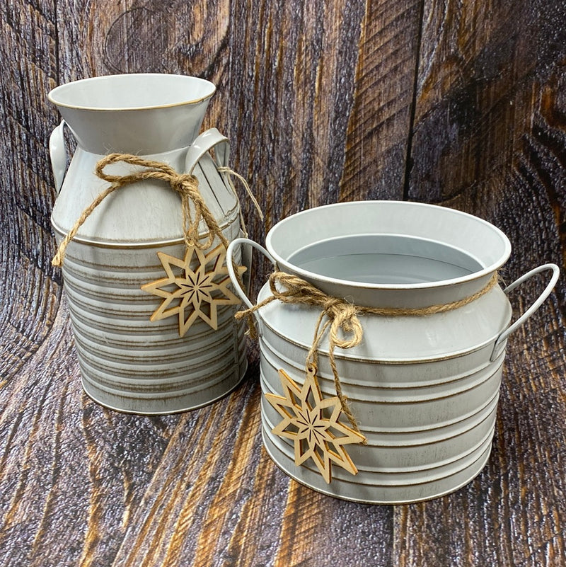 Galvanized Milk Can w/ Snowflake
