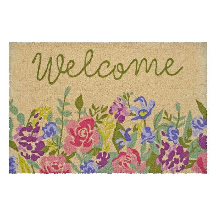 Welcome Floral 100% Natural Coir Doormat