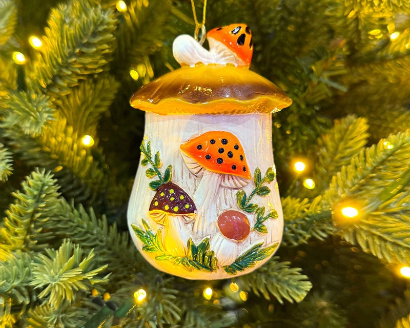 Merry Mushroom Inspired 70's Hand Painted Christmas Ornament