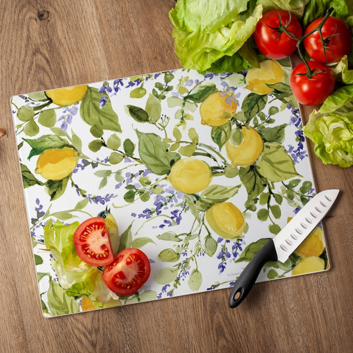 Watercolor Lemons 15x12 Tempered Glass Cutting Board