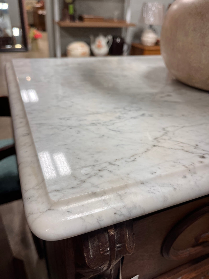 Walnut 4 Drawer Marble Top Chest