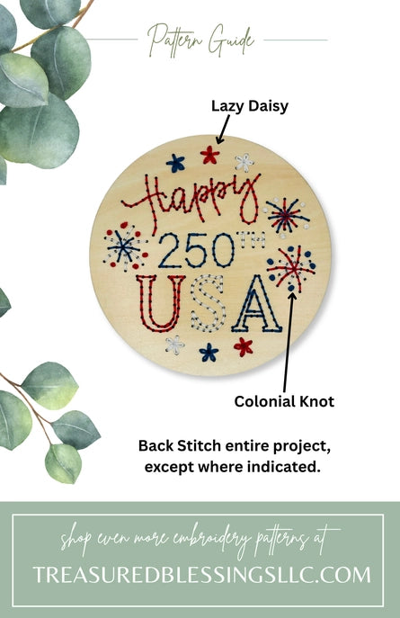 Wood Embroidery Kit - Happy 250 USA