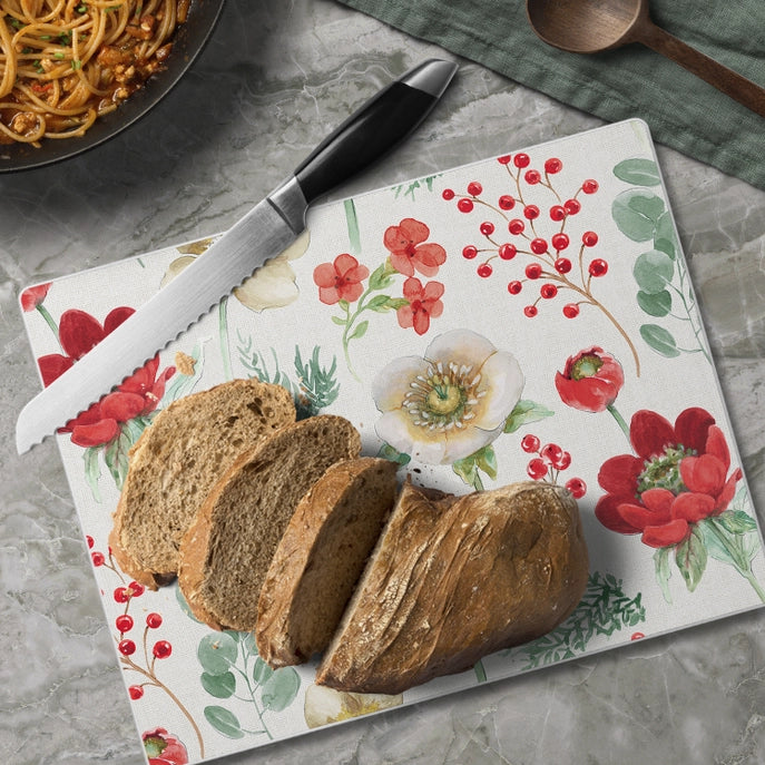 "Floral Traditions" 10x8 Tempered Glass Cutting Board