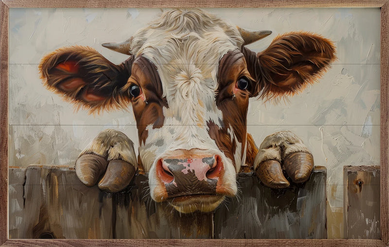 Cow on the Fence Framed Wall Decor