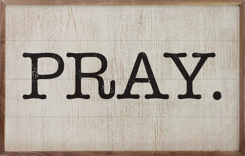 Pray Whitewash Framed Wall Decor
