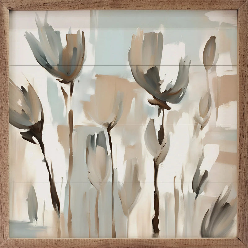 12x12 Blue and Tan Tulips Wall Decor