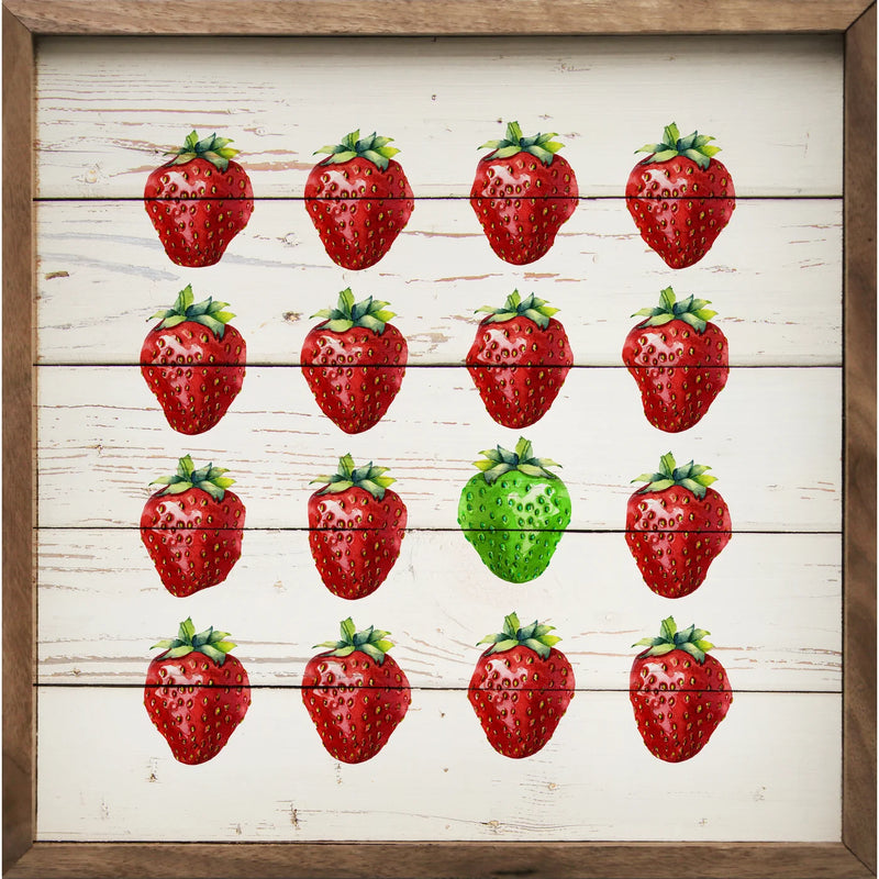 12x12 Green & Red Berries Whitewash Framed Wall Decor