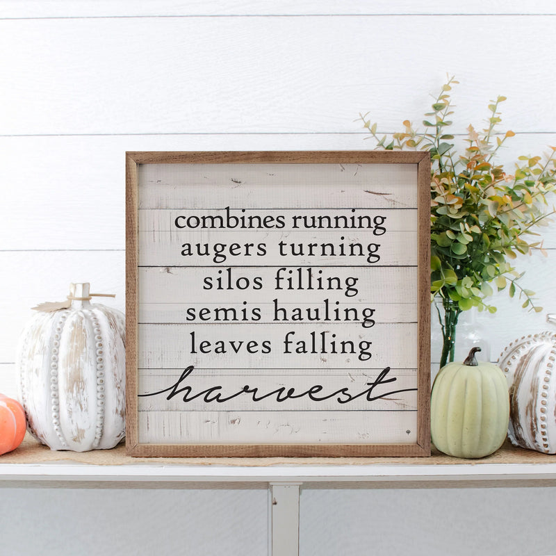 12x12 Harvest Combines Running Framed Sign