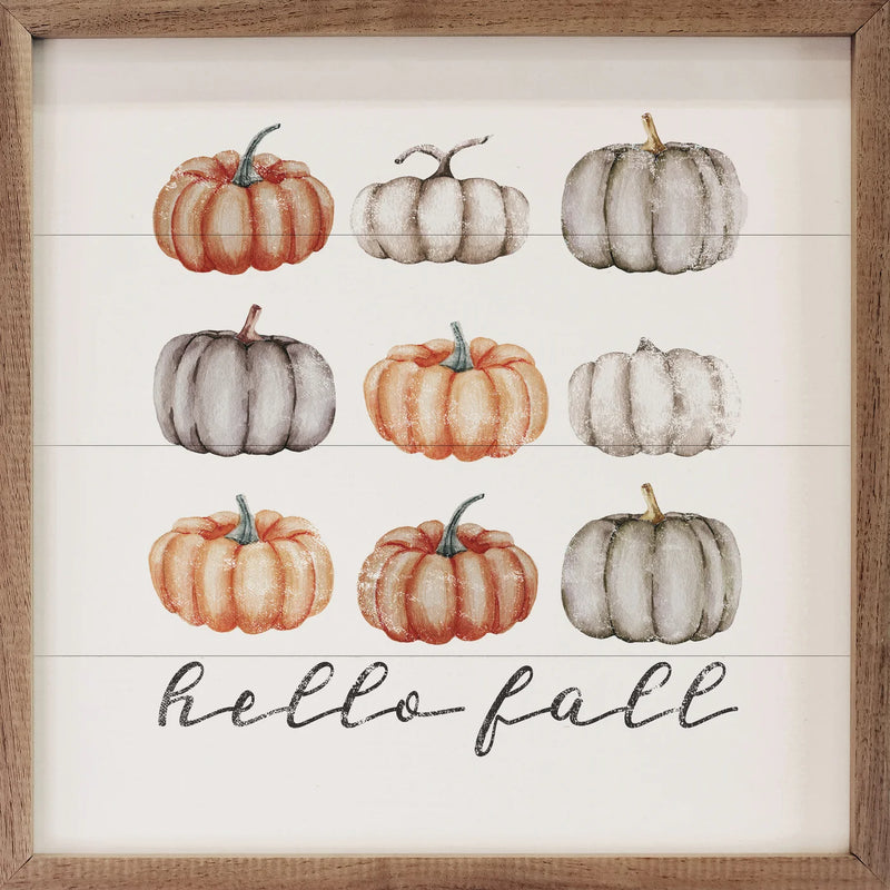 Hello Fall Orange & Gray Pumpkins