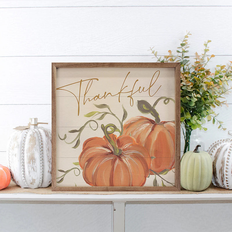 24x24 Thankful Pumpkins Framed Sign