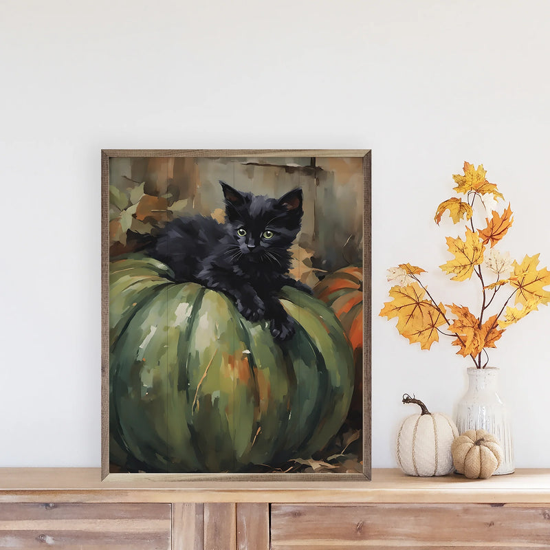 16x20 Kitten on Green Pumpkin Framed Art