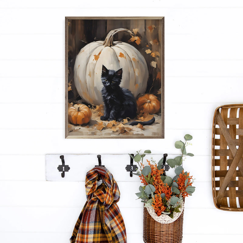 16x20 Kitten w/ White Pumpkin Framed Art