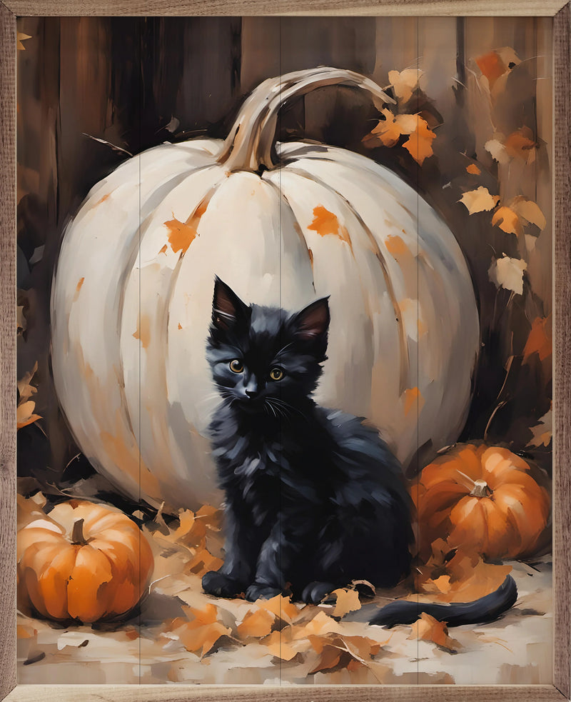 16x20 Kitten w/ White Pumpkin Framed Art