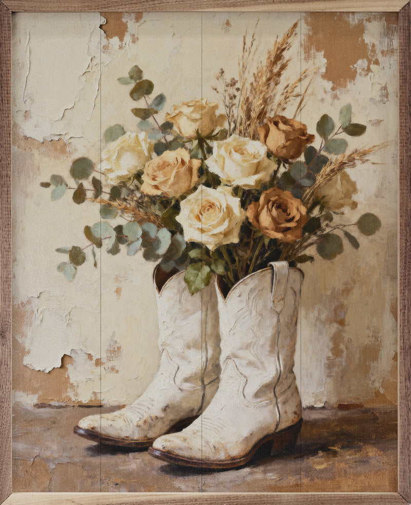Wild White Roses in Boots Framed Wall Decor