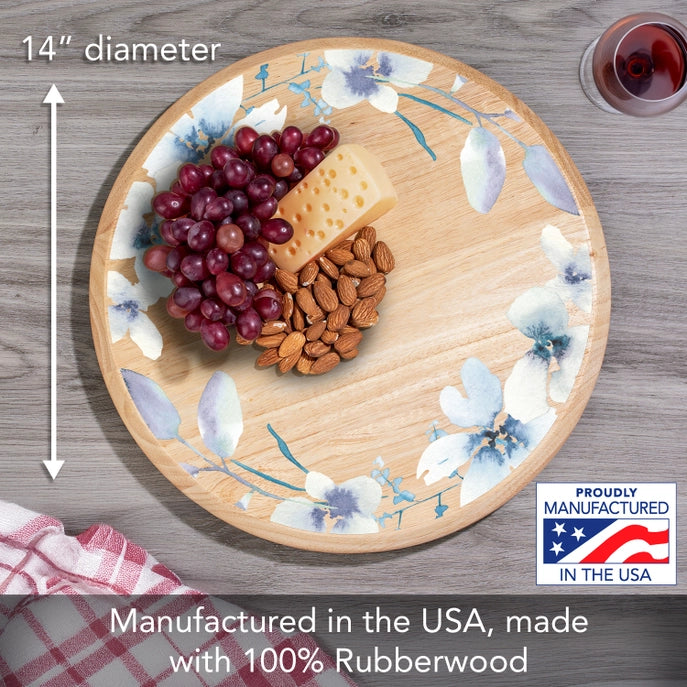 "White Floral Wreath" Rubber Wood Lazy Susan