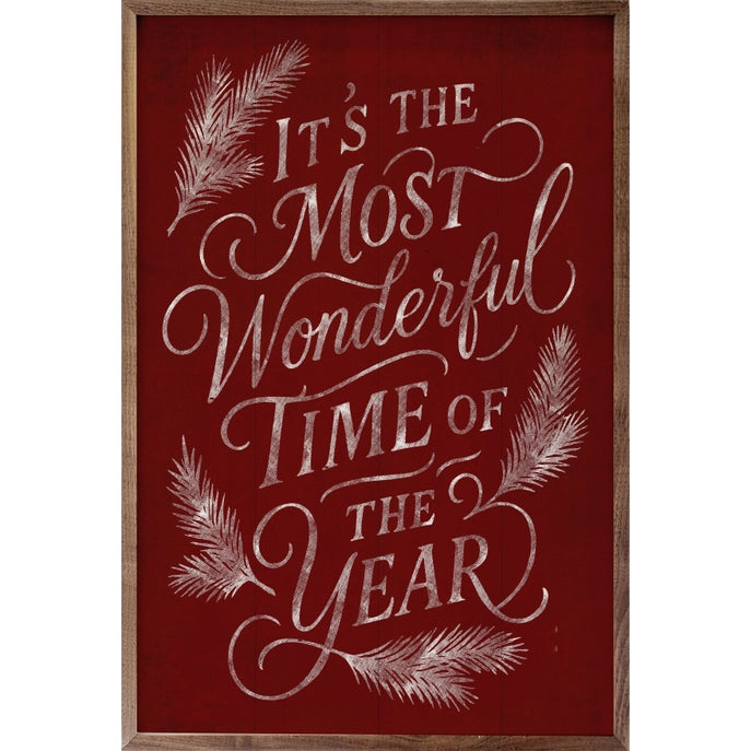 10x16 It's The Most Wonderful Time Framed Wall Decor - RED