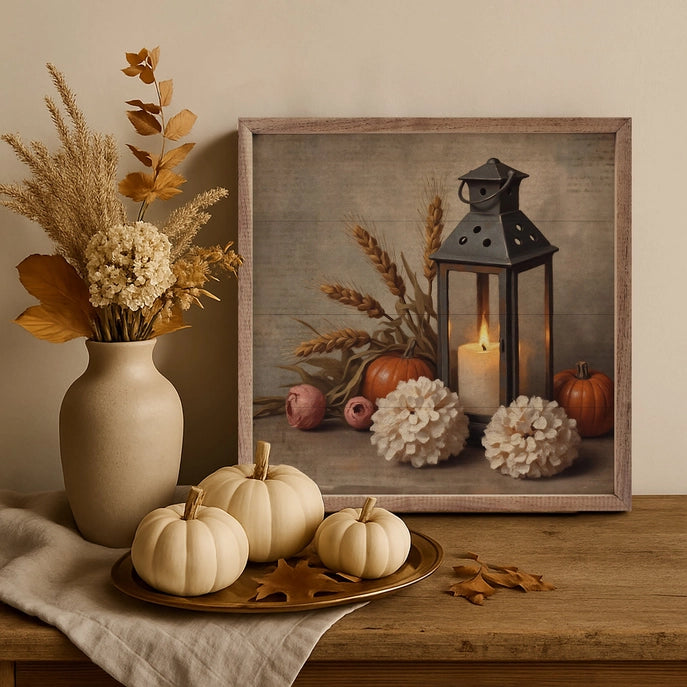 16x16 Autumn Lantern Framed Art