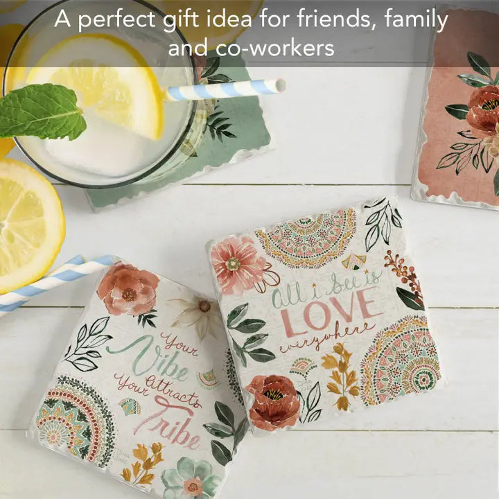 Chic Floral 4 Pack Asst Coaster Set