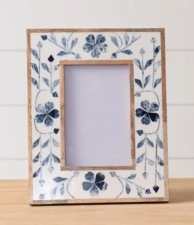 Blue Floral Inlay Photo Frame