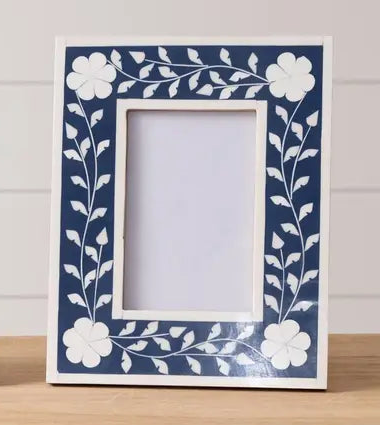 Blue Floral Inlay Photo Frame