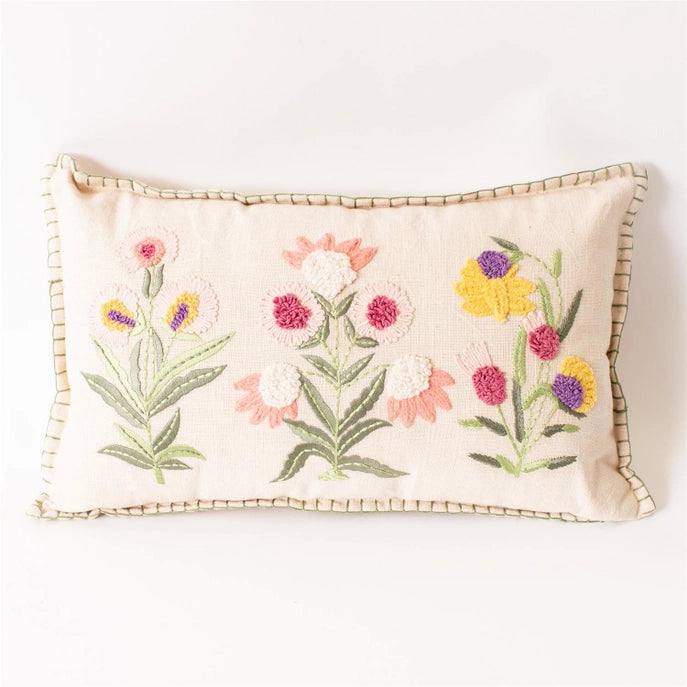 Embroidered Provence Floral Lumbar Pillow